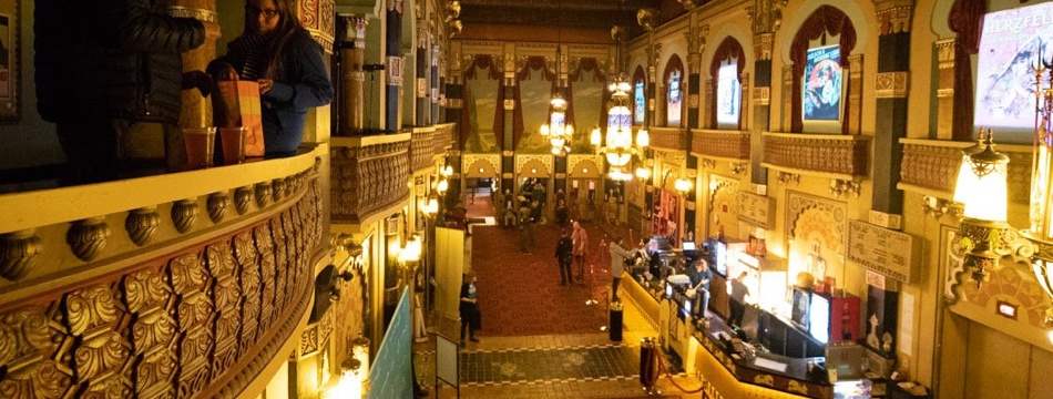 Oriental Theatre interior shot of the concession stands from the top floor
