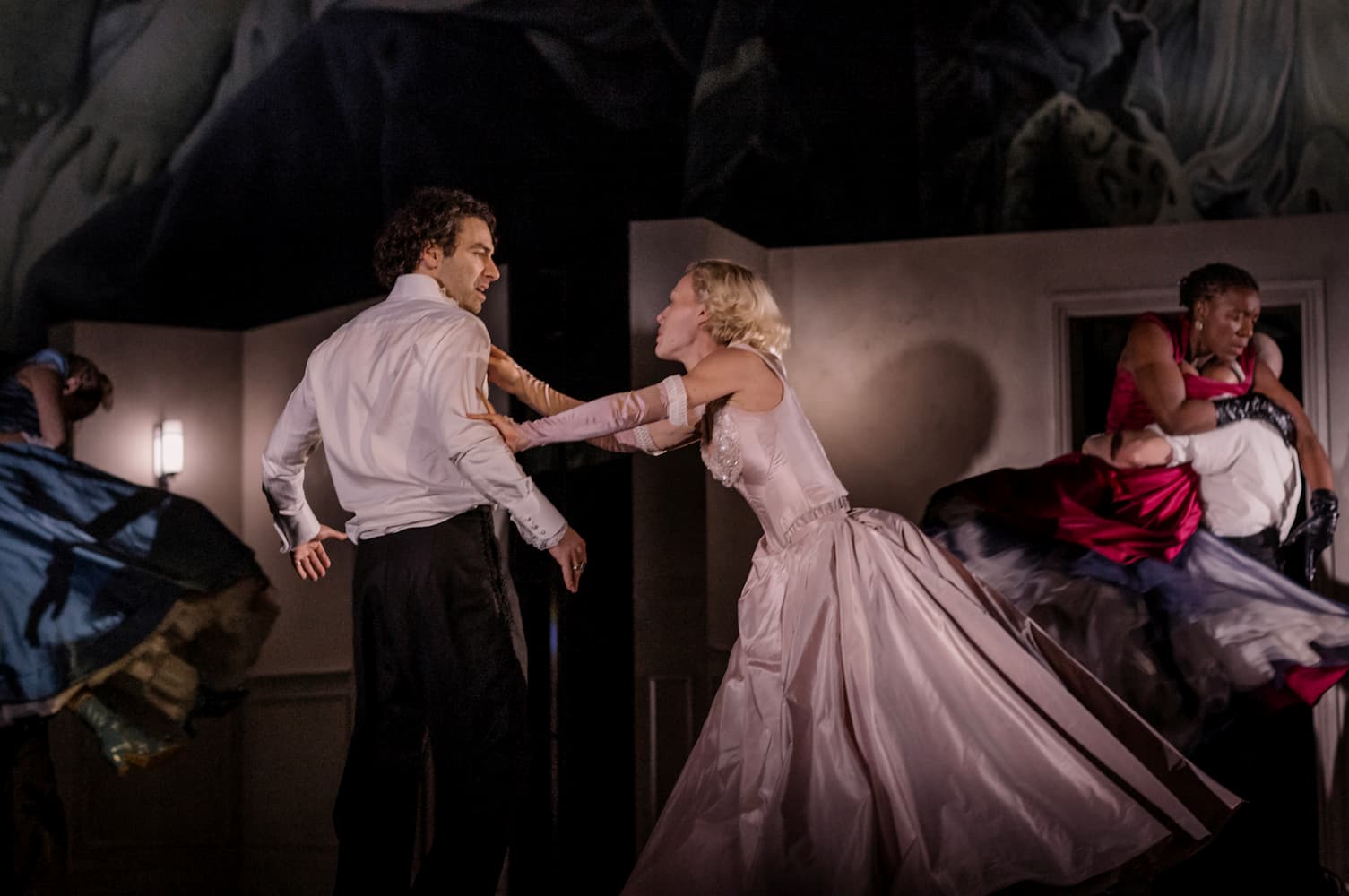 A still image from National Theatre Live's recorded performance of LES LIAISONS DANGEREUSES