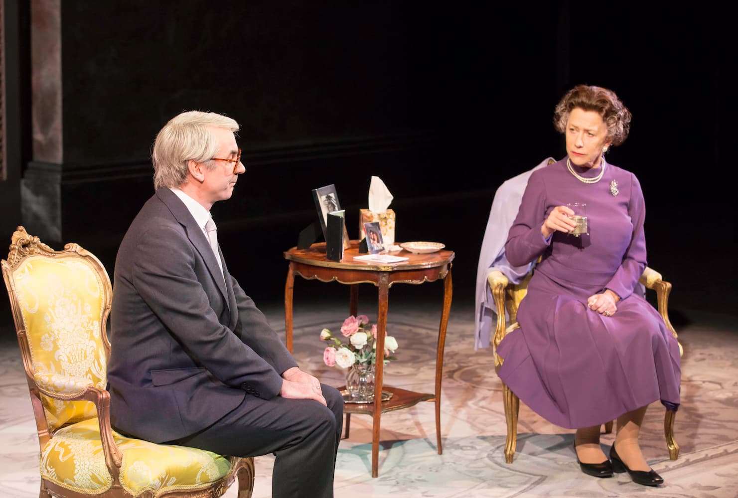 A still image from National Theatre Live's recorded performance of THE AUDIENCE