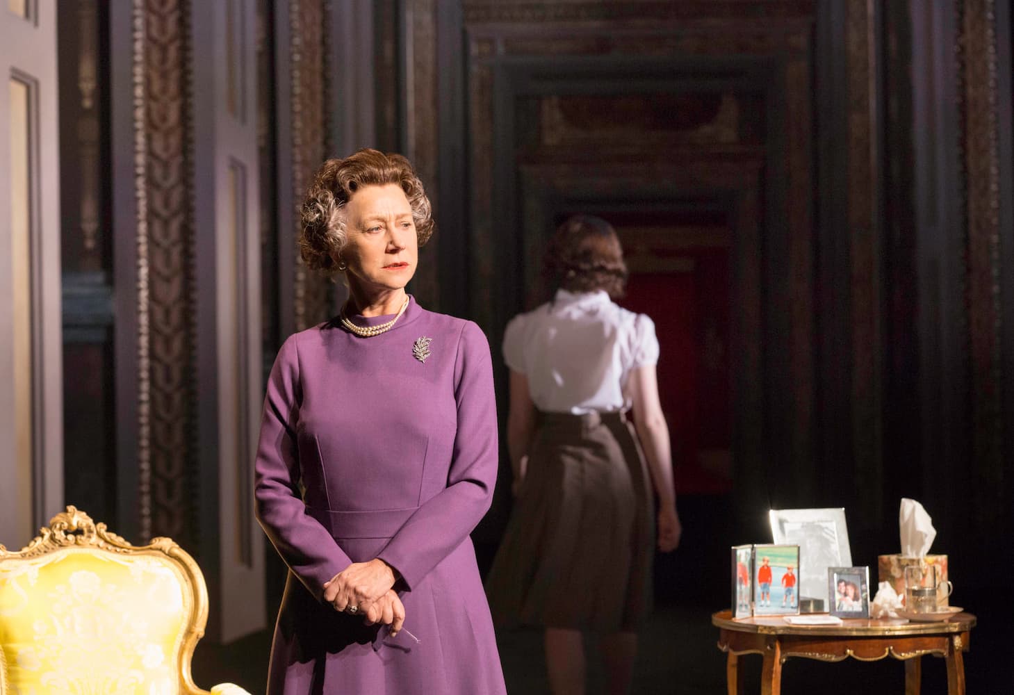 A still image from National Theatre Live's recorded performance of THE AUDIENCE