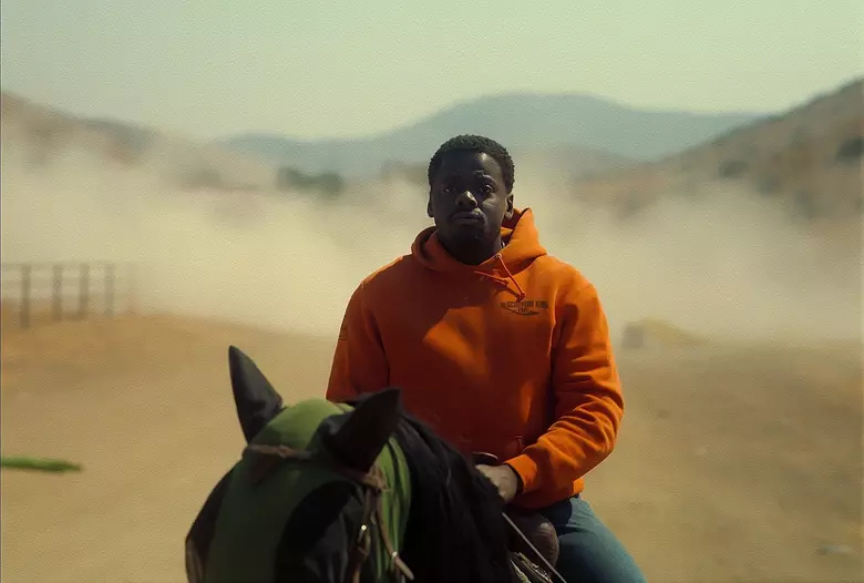 Nope film still. OJ Haywood sits on top of his trusty horse.