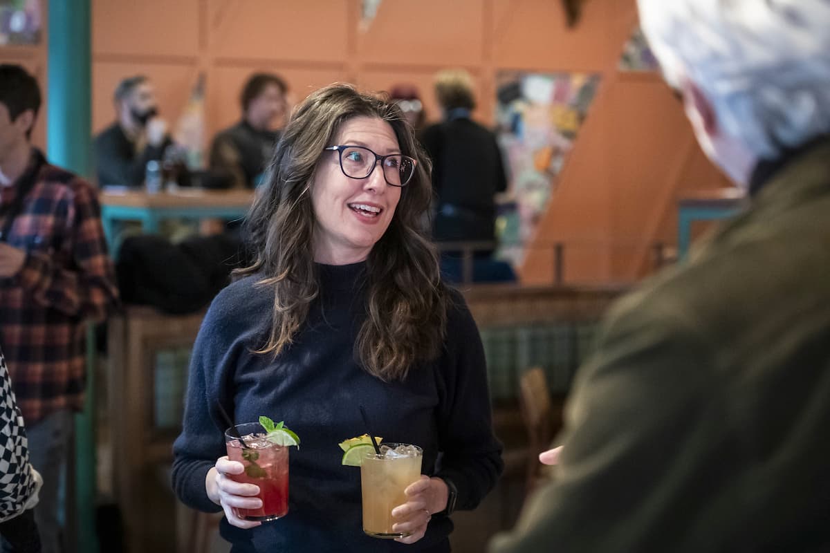 A photo of happy people at a mixer at the Milwaukee Film Festival