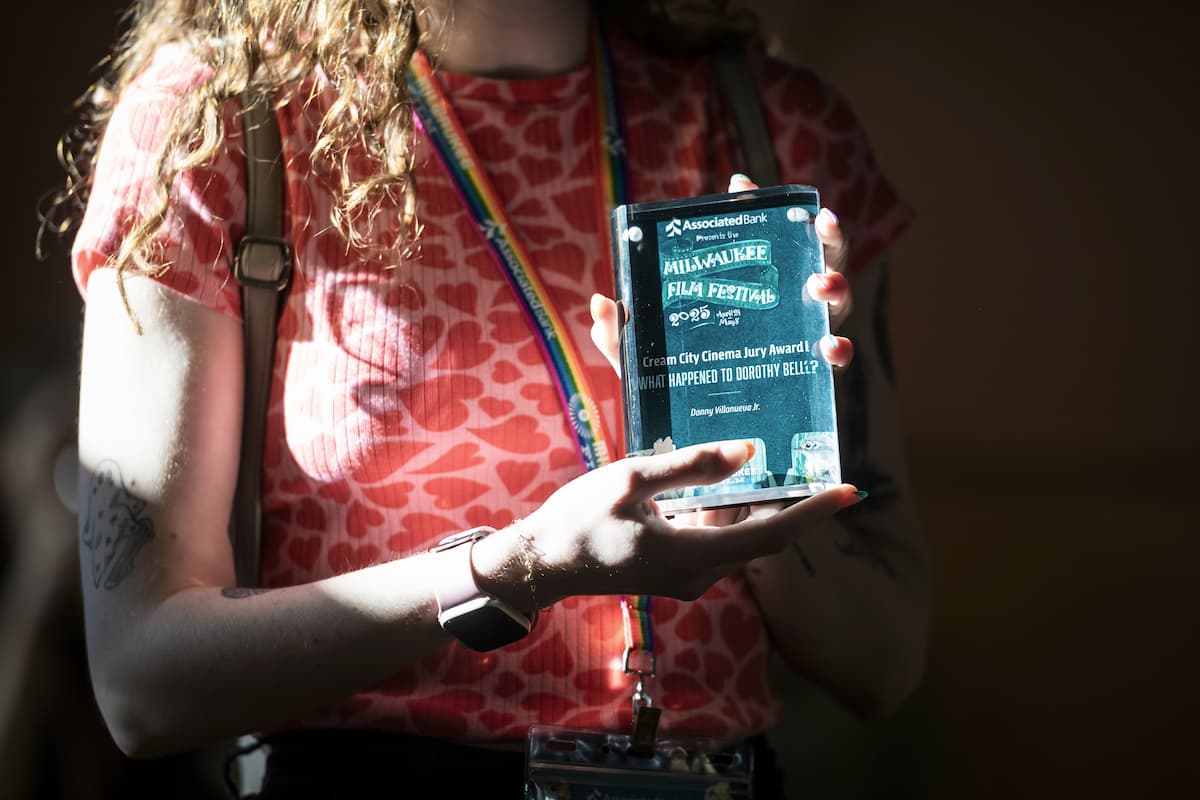 A photo of an award statuette