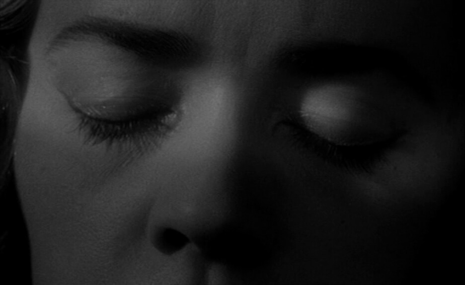 Elevator to the Gallows Film Still Black and White extreme close up on a persons closed eye lids